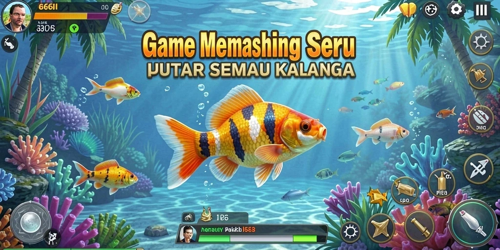 Screenshot gameplay 666I menunjukkan aksi memancing yang seru.