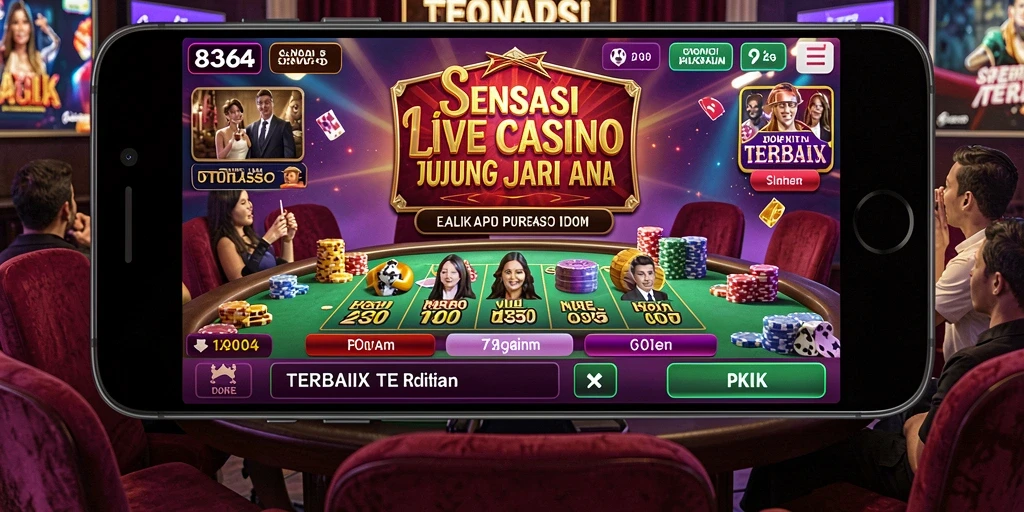 Screenshot gameplay 8364 menunjukkan dealer langsung berinteraksi dengan pemain.