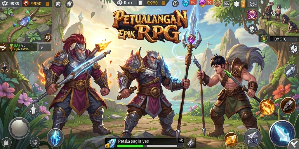 Screenshot dari gameplay RPG di 9939 dengan pertarungan epik.