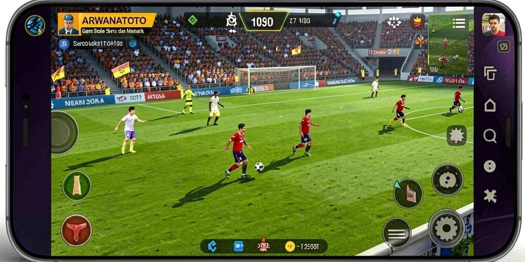 Tampilan menarik dari gameplay <strong>ARWANATOTO</strong> dengan aksi sepak bola yang intens.