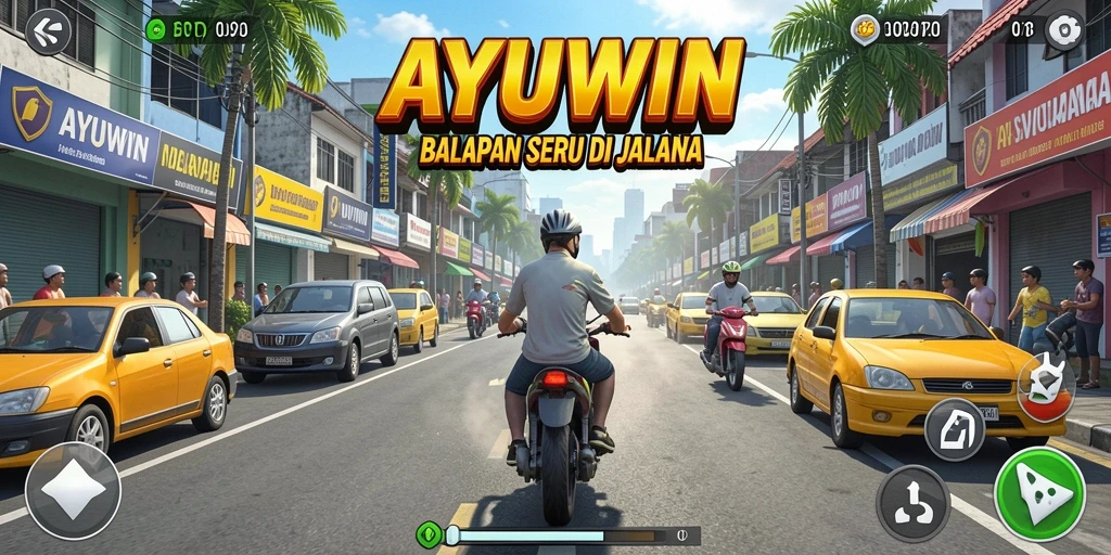 Screenshot gameplay AYUWIN menampilkan aksi balap mendebarkan.