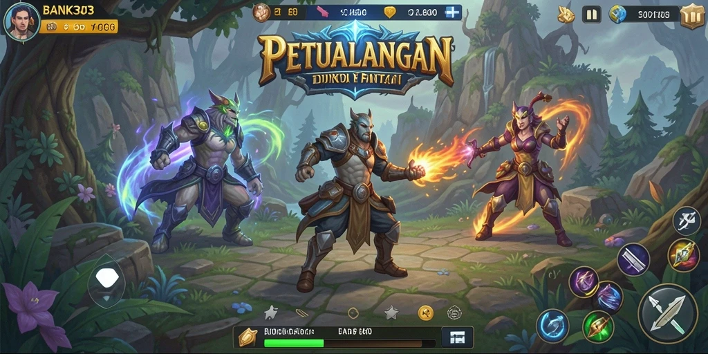 Screenshot menampilkan aksi nyata dalam pertempuran RPG di BANK303.