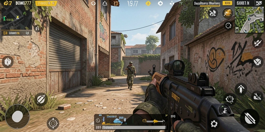 Screenshot gameplay BOWO77 dengan aksi menegangkan di medan tempur.
