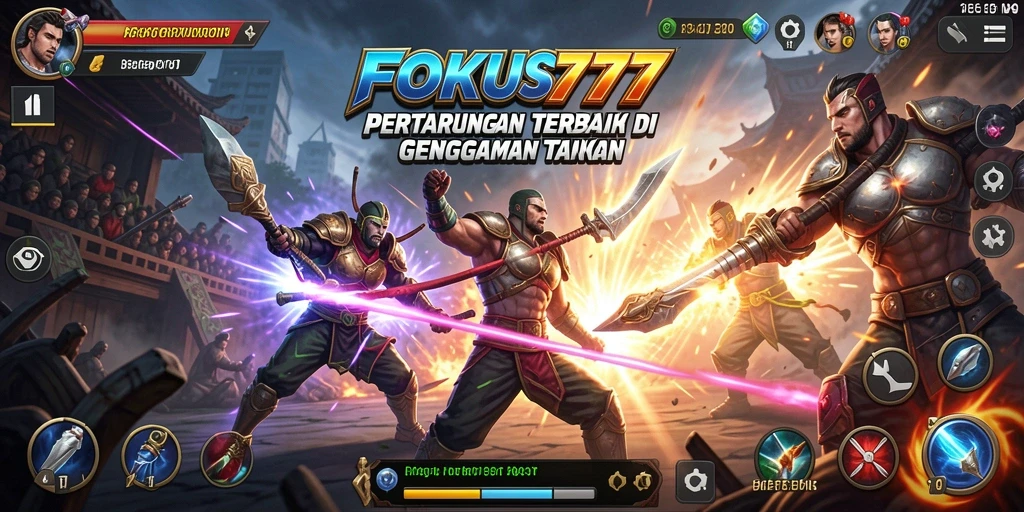 Tampilan gameplay FOKUS777 dengan karakter bertarung epik.