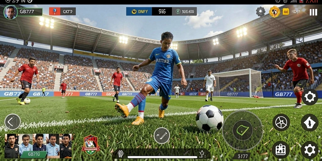 Screenshot gameplay GB777 menampilkan pertandingan sepak bola yang mendebarkan.