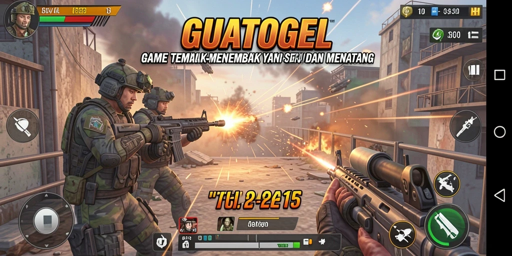 Screenshot menunjukkan karakter beraksi dalam laga tembak menembak seru.
