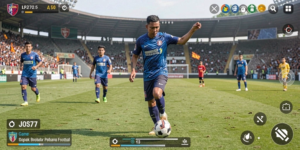 Tampilan gameplay JOS77 dengan aksi seru di lapangan sepak bola.