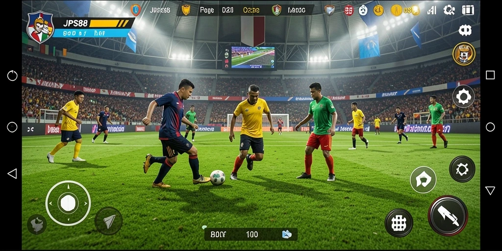 Tampilan gameplay yang mendebarkan dari JPS88 dalam aksi sepak bola.