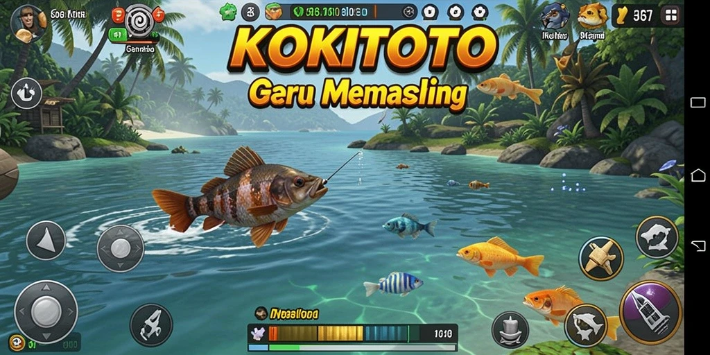Tampilan gameplay KOKITOTO dengan aksi memancing yang seru.