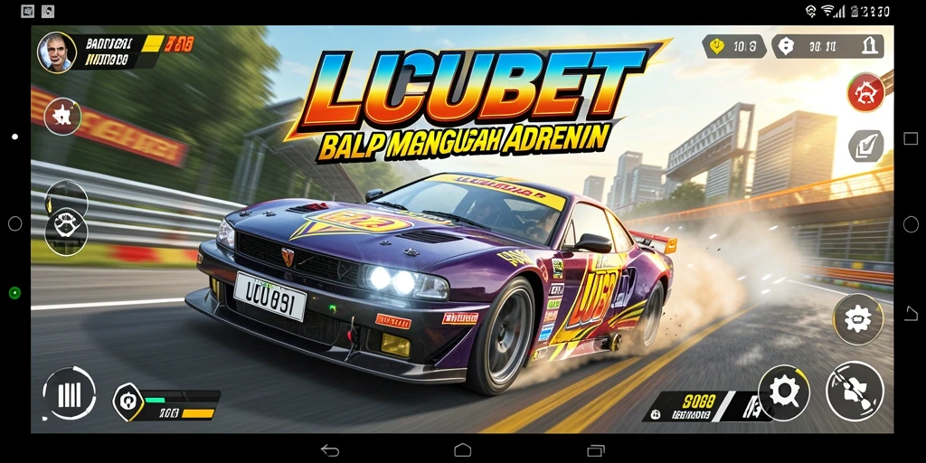 Tangkapan layar utama LUCUBET menampilkan aksi balapan yang seru dan grafis yang memukau.