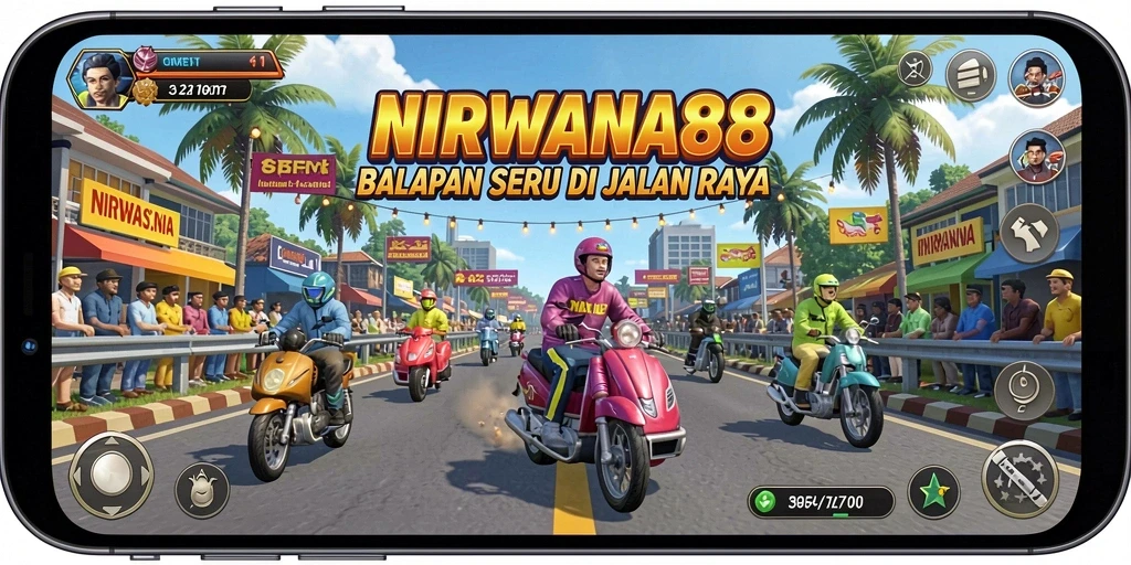 Screenshot gameplay NIRWANA88 menampilkan aksi balap yang menegangkan.
