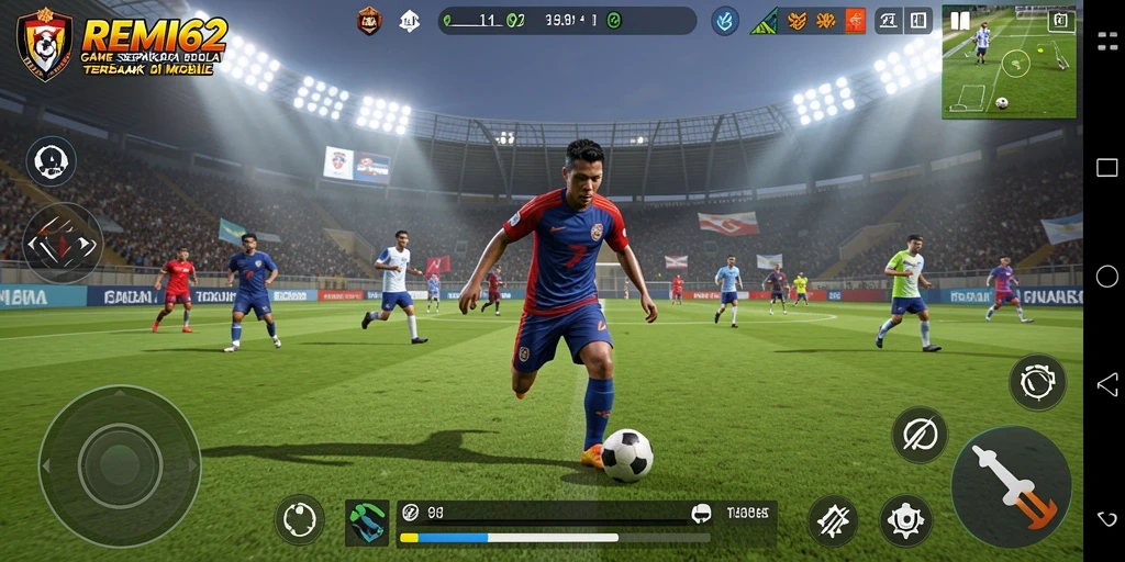 Tampilan gameplay <strong>REMI62</strong> dengan aksi sepak bola yang mendebarkan.