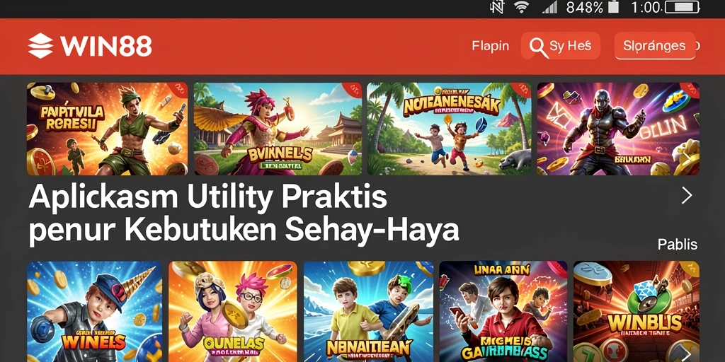 Tampilan utama aplikasi WIN88 yang menampilkan fitur-fitur Utility.